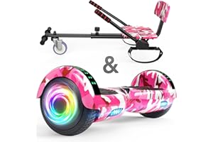SISIGAD Hoverboard go Kart Seat, 6.5 Inches Hoverboard Hoverkart with LED Lights and Bluetooth Speaker, Hoverboard Go Kart Bundle for Kids Boys Girls