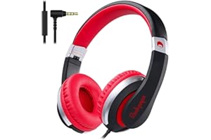 RockPapa I20 Cuffie per Bambini On Ear, Cuffie con Filo e Microfono per Bambina Ragazzi Bambino, Cuffie Pieghevoli per Scuola/Viaggio/Telefono/Tablet, Nero Rosso