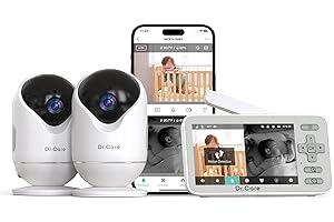 Dr.Care VistaView Lite Smart WiFi Baby Monitor with 2 Cameras- 4” 720P Split Screen & 1080P Camera App Control, Motion Alerts, Night Vision, 3000mAh Battery, 2-Way Talk, Triple Security, 1000ft Range