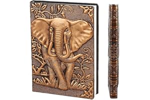 YHH Vintage Taccuino Righe A5, Personale Diario di Viaggio Pelle 200 Pagine Righe Quaderno Appunti Agenda Copertina Rigida Fatto a mano Regalo per Donna Uomo, Elefante1