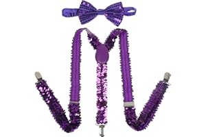 NiceYnn Classic/Glitter Braces and Bow Tie Set, 2.5cm Wide Y Back Adjustable Elastic Suspenders with 3 Clips, 12cm Woven Pre-tied Bowtie, One Size for Men Women Wedding Festivals Cosplay Party