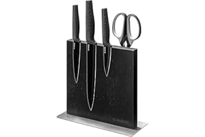 Navaris Soporte magnético para cuchillos - Bloque magnético de doble lado de madera genuina de caucho para cocina - Base magnética antideslizante