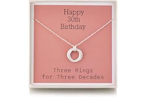 RareLove 30th Birthday Gifts for Women,Best Friend 30 Birthday Gifts 925 Sterling Silver Three Rings Necklace Birthday Jewellery Gifts for Her,30th Birthday Presents for Daughter