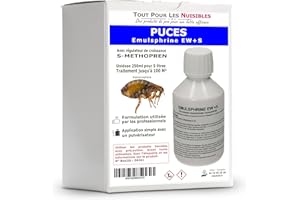 TOUT POUR LES NUISIBLES Insecticide liquide concentré Spécial puces et puces de parquet avec régulateur de croissance S-Methopren - EMULSPHRINE EW++S - Flacon de 250 ml pour traiter 100 m² - Conditionné et Produit en France