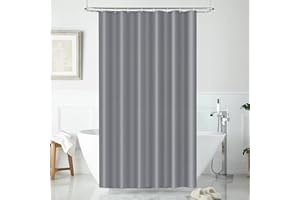 LUKDUNG cortina de baño de poliéster textil, cortina de ducha antimoho, tela impermeable lavable, 8 ganchos, gris claro