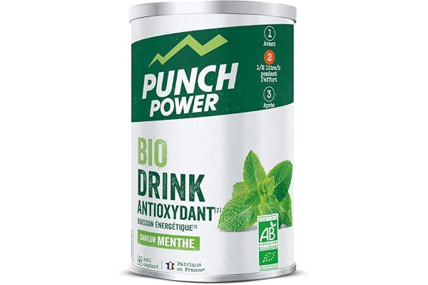 PUNCH POWER - Biodrink Antioxydant - Menthe - Pot 500 g - Boisson Glucidique de l'effort - Riche en Vitamines - Bio - Sans Gluten - Marque Française