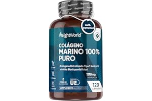 Colágeno Marino Hidrolizado 100% Puro 1170mg - 120 Cápsulas (Suministro para 2 Meses) - Colágeno Tipo 1 de Naticol Sin Metale