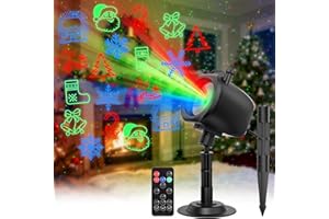 OUSFOT Projecteur Noel Exterieur, 3 Couleurs Rouge Vert Bleu Projecteur Laser avec Télécommande et Timing, 5 Cartes avec Noël,Halloween,Fête, Parties, Point Laser, Cadeau pour Festival