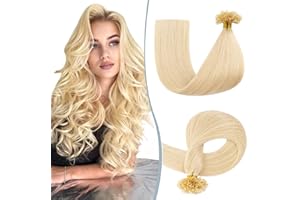 Elailite Extensiones de Queratina Pelo Natural 100 Gramos Cabello Humano 100% Remy sin Clip U Tip Keratina 200 Piezas - 45cm #613 Rubio Muy Claro