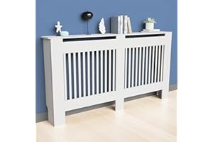 FATIVO Wysoka osłona chłodnicy drewniana szafka: 92 cm wysokość biała bardzo duże pionowe listwy osłony grzejników nowoczesne wysokie grzejniki półka pogrubiona płyta MDF drewniana korytarz