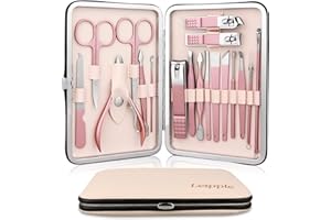 LEIPPLE Manicure Set Professional Pedicure Nail Clippers Kit - 18 pcs Nail Care Tools - Grooming Kit with Luxurious Upgraded Travel Case (Beige/Pink)