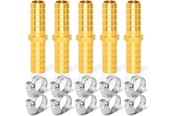 ERGAOBOY 5 pièces 8mm connecteur cannelé en Laiton, raccord de Tuyau Droit 2 Voies avec Pinces 10 pièces