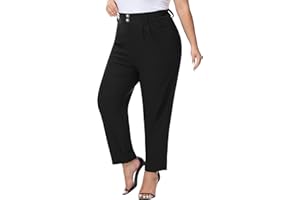 Hanna Nikole Damskie duże rozmiary, wysoka talia, rozciągliwe spodnie, eleganckie, do biura, biznesu, na czas wolny, z kieszeniami