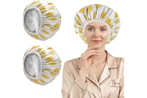 E ENASUE 2 Pack Deep Conditioning Hair Cap, Hair Cap for Oil Treatment, Shower Cap Women's Waterproof, Hair Cap Dyeing, Shower Cap and Heat Cap Two Uses (Yellow Dots)