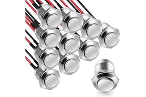 AUBESS 10 sztuk wodoszczelnych przycisków, przycisk 12 mm z drutem, chwilowy przełącznik ciśnieniowy ze stali nierdzewnej, przełącznik 5 A, 12 V/24 V//125 V/250 V, do klaksonów, elektrycznego dzwonka