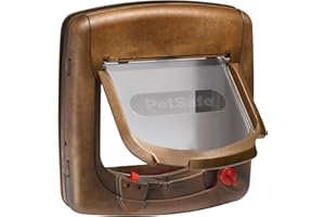 PetSafe Staywell Deluxe - Puerta para Gatos, Gatera con Sistema de Bloqueo de 4 Posiciones - Collar con Llave Magnética - Fácil de Instalar - Acabado en Madera