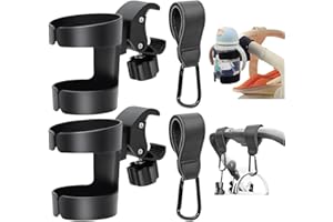 EACHPT Porte-gobelet Poussette 2 pièces, Universel Vélo avec 2 Crochets de Poussette, Rotation Réglable à 360 Degrés, Noir, Plastique