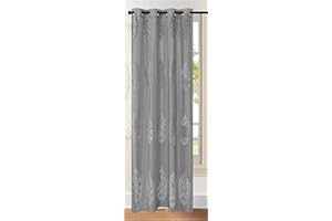 Householdfurnishing Eyelet Ring Top Velour Voile Panel Damask Design (Grey, 55 X 72)