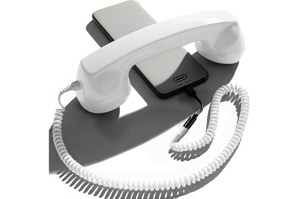 Opis Technology 60s Micro – Combiné Téléphone Portable Rétro pour Smartphone (USB-C + Jack 3,5 mm) – Compatible iPhone 15+, Android, PC – Adaptateur Inclus (Blanc)