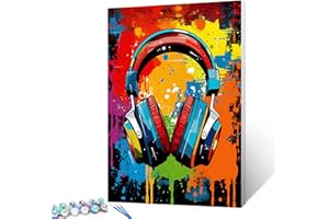 Tucocoo Graffiti Headphones Paint by Numbers Kits 16x20inch Canvas, Colorful DIY Oil Painting for Adults with Brushes and Acrylic Pigment, Music Banksy Art Picture for Home Decor (Without Frame)