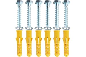 YICEN M10x50mm Heavy Duty Masonry Brick Wall Fixing plug + Coach Bolt Screw Zinc Plated and Washer,Strong Nylon Wall Plug Steel Bolt KIt for Tv Bracket Aerial Mast Sky Dishes Shelves Mounting (6)