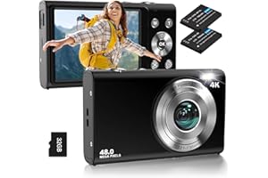 STUOGYUM Digitalkamera, 4K Autofokus Fotoapparat Fotokamera mit 32G SD Karte HD 48MP mit 2.8" großem Bildschirm, 16X Digitalzoom, Kompaktkamera Tragbare Mini Kamera für Erwachsene, Anfänger (schwarz)