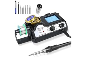 BURNNOVE Estación de Soldadura 60W 200 ° C ~ 480 ° C Kit del Soldador Eléctrico, Bloqueo de Temperatura, Interruptor C/F con 5 Cabezales de Soldador Adicionales y 1 Juego de Soldador de Alambre de Soldador