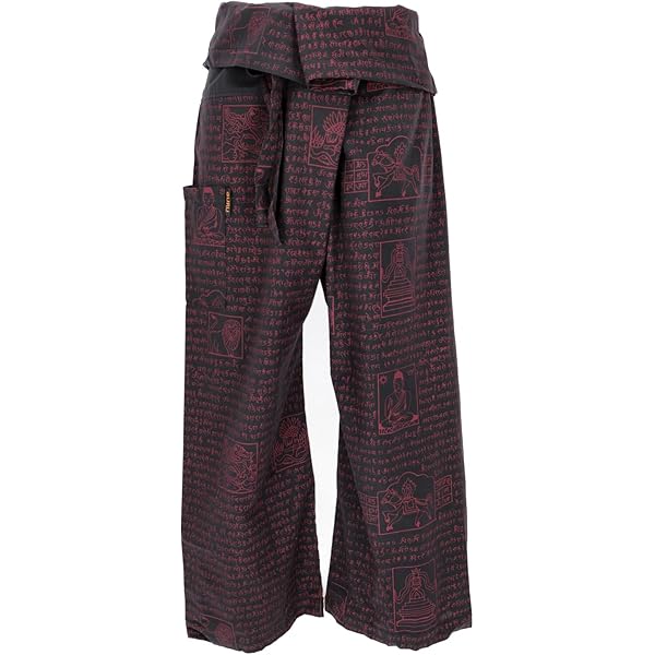 GURU SHOP Thaise visbroek van stevig katoen, patchwork wikkelbroek, yogabroek, eenheidsmaat, heren/dames, meerkleurig, maat: eenheidsmaat, bordeauxrood/bont, One size