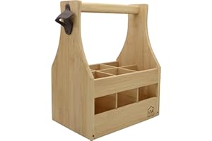 ‎UNUS UNUS Home Männerhandtasche aus Bambus Bier, Flaschenträger aus Holz für 6 Flaschen, Bierträger mit Flaschenöffner, Geschenkidee Männer, Geburtstag, Vatertag