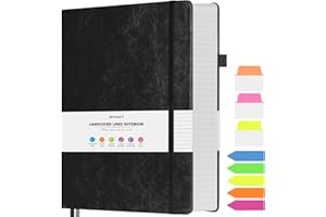 OFFIGIFT College Ruled Notebook, Large A4 Hardcover Leather Journal, 312 Numbered Pages Writing Journal, 100gsm No Bleed Paper, Lined Journal Notebook for Women Men School Office, Black