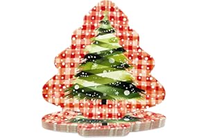 BFB Set di Piatti di carta Natalizi 24 pezzi forma di albero di Natale Piatti usa e getta Piatti monouso per feste