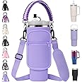 AceTreker Water Bottle Sling Bag with Paracord Handle for Stanley 30/40 oz Tumbler Neoprene Insulated Cup Sleeve with 2 Pockets & Adjustable Strap & Straw Cap for Stanley Cup Accessories-Purple