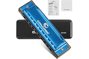 Conjurer Blues Armónica en C mayor para principiantes y niños, armónica diatónica de 10 agujeros, instrumento de armónica diatónica con lengüetas de latón excelente sonido, azul mar