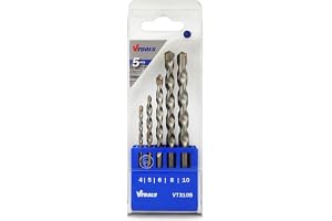 VTOOLS 5 Piece Drill Bit Set For Concrete Blue (4, 5, 6, 8, And 10 mm), VT3105