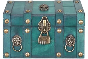 FOCKET Treasure Chest Storage Box, Vintage dekoracyjne pudełko do przechowywania z zamkiem kombinowanym, drewniane pudełka Treasure Chest Boxes for Crafts Keepsakes Pirate, Home Party (Zielony)