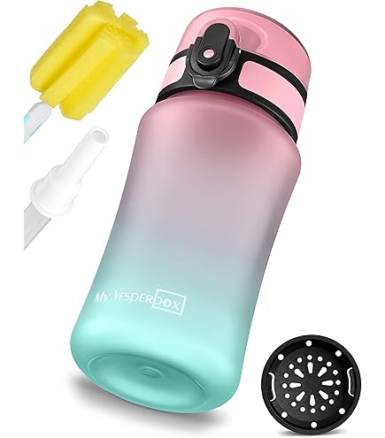 My Vesperbox Minny Gourde Anti-fuite Pour Enfant, Avec Paille Ou Passoire, 350 Ml, 500 Ml, Bouteille D'eau Légère En Tritan, Sans BPA, Pour La Maternelle, L'école (violet-vert, 350 Ml