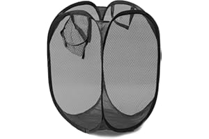 JJ PRIME - UK Foldable Pop Up Mesh Washing Laundry Basket Bag Fabric Bin Hamper Toy Tidy Storage Organiser Organizer (Black)