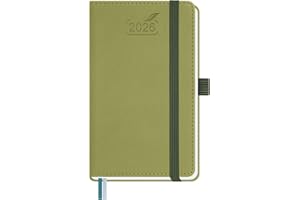 BEZEND Pocket Diary 2026 Small Week to View Full Year 15.5 x 9 cm - A6 Slim Weekly Planner 26 with Inner Pocket, Pen Holder & PU Leather Hardback - Kiwi