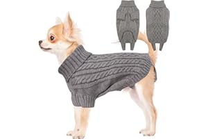 LiebeDD Pull Chien Pull-Overs pour Chiens Petite Taille Chiot et Chat - Sweat Tricot Polaire Chien à Col Montant avec Manches - Manteau d'hiver Chaud Vetement Chihuahua (Gris XS)