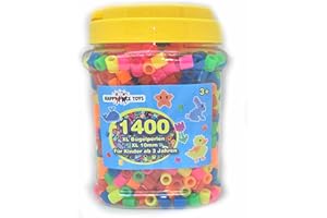 HAPPY PRICE TOYS Dose mit 1400 Maxi XL 10mm Bügelperlen Neon Farben Große 10mm Perlen für Kinder ab 3 Jahren