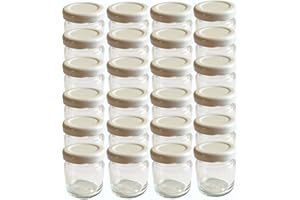 HOCZ Set di 28 mini vasetti rotondi in vetro da 53 ml, dotati di coperchio di colore bianco To 43, ideali per marmellate, miele e conserve, vasetti per apicoltori, monoporzione