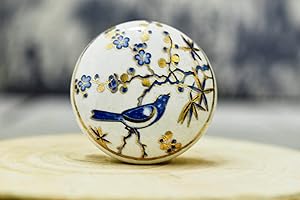 ARTISNO Lot de 10 boutons de porte en céramique en forme d'oiseau pour placard de cuisine - Fabriqués à la main - Bleu
