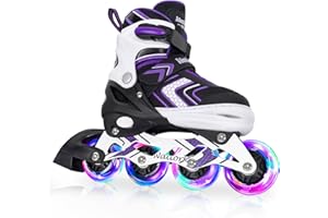 BASYNOL Nattork Inline Skates for Girls Boys Kids with Full Light Up Wheels,Safe Durable Inline Skates,Adjustable Outdoor Blades Roller Skates for Girls and Boys,Beginners Purple Pink Black Blue