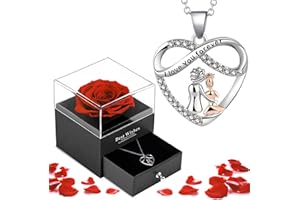 LIHELEI Konservierte Rosen Muttertagsgeschenk, Herz Kette Halskette für Damen, Echte Rose Blume Schmuck Geschenkebox für Mama Frauen am Muttertag und Geburtstag