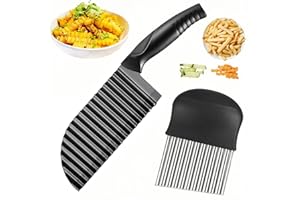 HIKPACKER 2 Stück Buntmesser für Wellenschnitt Aus Edelstahl, Welliges Kartoffelmesser, Wellenmesser, Riffelmesser Wellenschneider Gemüse, Wellenschnittmesser für Gemüse Obst Frucht Kartoffel, Schwarz