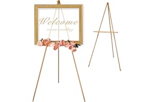 VISWIN 160cm Wooden Tripod Display Easel Stand for Wedding Sign, Poster, A-Frame Artist Easel Floor with Tray for Painting, Canvas, Foldable Easel - Gold