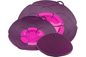 Kochblume Profi-Set für Töpfe von 14 bis 28 cm mit Bionic Multipad als Set in der bunten Box | Silikon Überkochschutz und Untersetzer/Topflappen (lila)