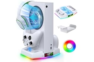 Upgraded Cooing Fan Stand for Xbox Series S with Charger Station, MENEEA Controller Charging Dock & Console Cooler System with 15 Colorful RGB Light & Headset Hook, Accessories Kit for Xbox Series S