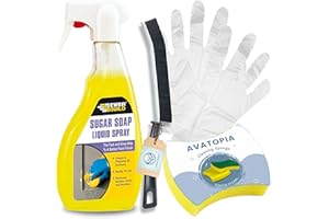 AVATOPIA Ever Build Sugar Soap Spray (500ml), Sponge, Crevice Brush and Plastic Gloves | Wall Cleaner for Painted Walls, Sugar Soap for Cleaning, Bathroom Cleaning Tool, Removes Grease, Grime & Nicotine Stains
