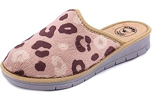 JOMIX Zimowe kapcie damskie syntetyczne futro ciepłe futro ciepłe kapcie domowe lekkie klinowe lampart kapcie wyprodukowane we Włoszech antypoślizgowe zimowe